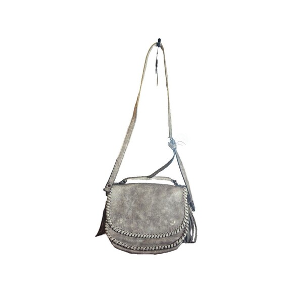 MODA LUXE BRAIDED SATCHEL CROSSBODY W/TASSLES Gun Gray BRAND LEATHER - Picture 8 of 12